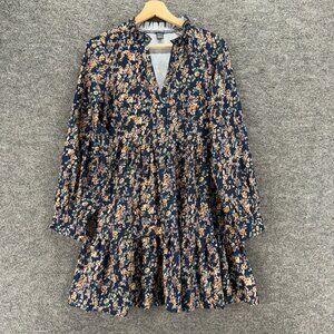 SheIn Dress Women S Small Blue Floral Shift Short V-Neck Long Sleeve Casual